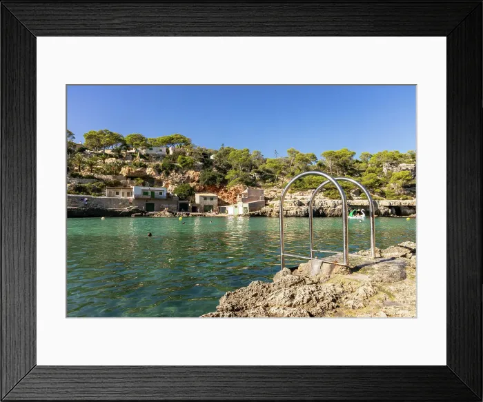 Framed Print : Stairs lead into the ocean at a cove (Cala) in Mallorca, Spain Framed Print : Stairs lead into the ocean at a cove (Cala) in Mallorca, Spain