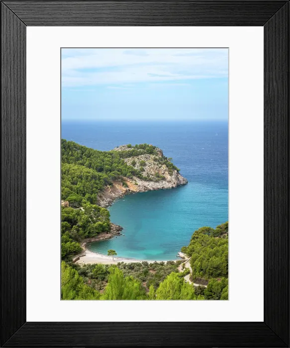 Framed Print : Beatuiful cove from a view point, Cala Tuent, Mallorca, Spain Framed Print : Beatuiful cove from a view point, Cala Tuent, Mallorca, Spain