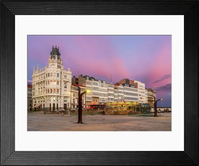 Framed Print : Glazed window balconies (galerias) on waterfront, A Coruna, Galicia, Spain