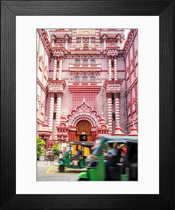 Framed Print : Asia, Sri Lanka, Colombo, Jami-Ul-Alfar Mosque, Colombo Red Mosque, facade and doorway of mosque, rickshaws / tuk-tuks on 2nd Cross Street Framed Print : Asia, Sri Lanka, Colombo, Jami-Ul-Alfar Mosque, Colombo Red Mosque, facade and doorway of mosque, rickshaws / tuk-tuks on 2nd Cross Street