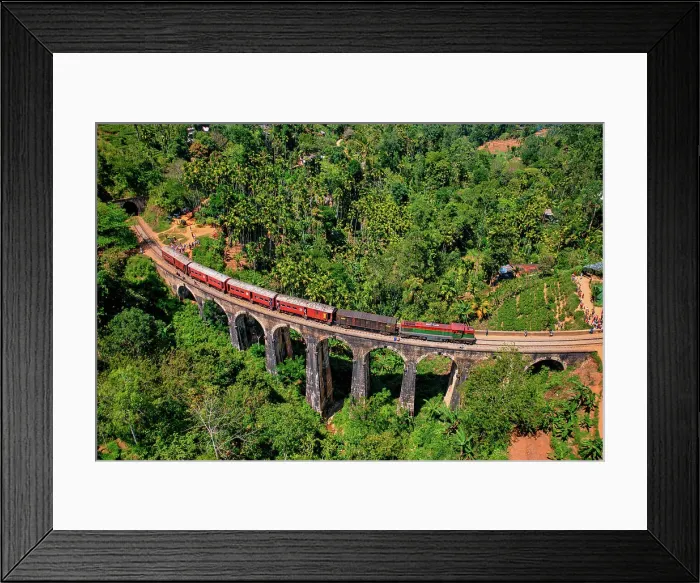 Framed Print : Aerial view of a train crossing the Nine Arch Bridge in Badulla, Sri Lanka Framed Print : Aerial view of a train crossing the Nine Arch Bridge in Badulla, Sri Lanka