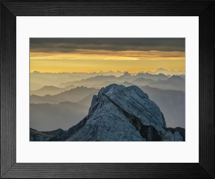 Framed Print : Switzerland, Appenzell, view from Mount Saentis to Glarus with Mount Altmann Framed Print : Switzerland, Appenzell, view from Mount Saentis to Glarus with Mount Altmann