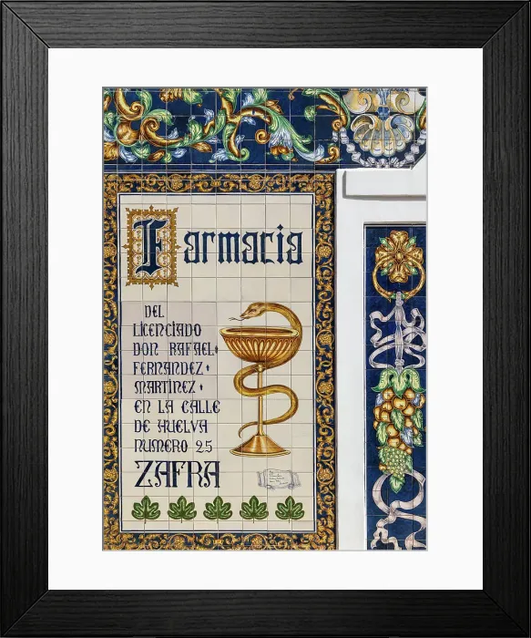 Framed Print : Tiled pharmacy sign, Zafra, Extremadura, Badajoz, Spain Framed Print : Tiled pharmacy sign, Zafra, Extremadura, Badajoz, Spain