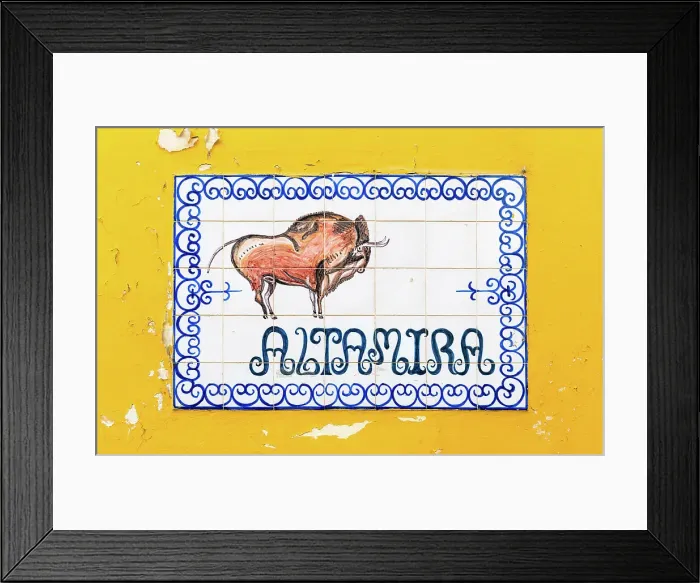 Framed Print : Street sign with an image of a bull, Seville, Andalusia, Spain