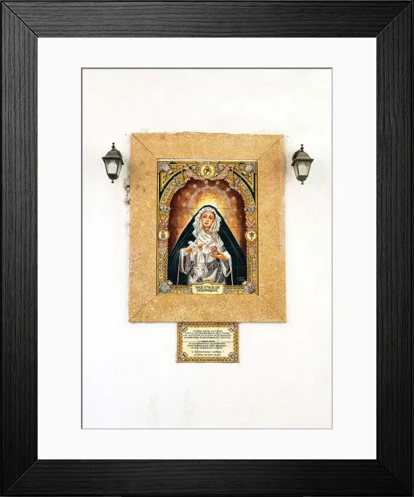 Framed Print : Image of Maria Santisima de los Desamparados (Virgin of the Helpless) on a building facade in Cadiz, Andalusia, Spain Framed Print : Image of Maria Santisima de los Desamparados (Virgin of the Helpless) on a building facade in Cadiz, Andalusia, Spain