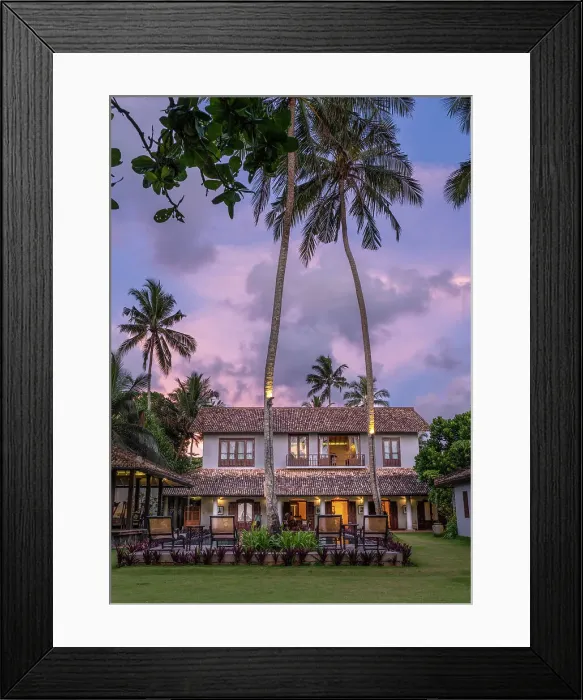 Framed Print : Asia, Sri Lanka, Southern Province, Balapitiya beach, Sundara by Mosvold Balapitiya boutique hotel at dusk; no people Framed Print : Asia, Sri Lanka, Southern Province, Balapitiya beach, Sundara by Mosvold Balapitiya boutique hotel at dusk; no people