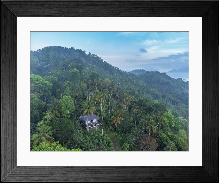 Framed Print : Asia, Sri Lanka, Kandy, Aarunya Nature Resort & Spa; luxury bungalows in the forest with mist rising from the moutains Framed Print : Asia, Sri Lanka, Kandy, Aarunya Nature Resort & Spa; luxury bungalows in the forest with mist rising from the moutains