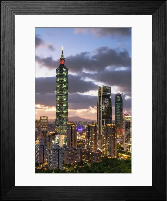 Framed Print : Taipei 101 and Taipei Nan Shan Plaza skyscrapers at dusk, Xinyi, Taipei, Taiwan Framed Print : Taipei 101 and Taipei Nan Shan Plaza skyscrapers at dusk, Xinyi, Taipei, Taiwan