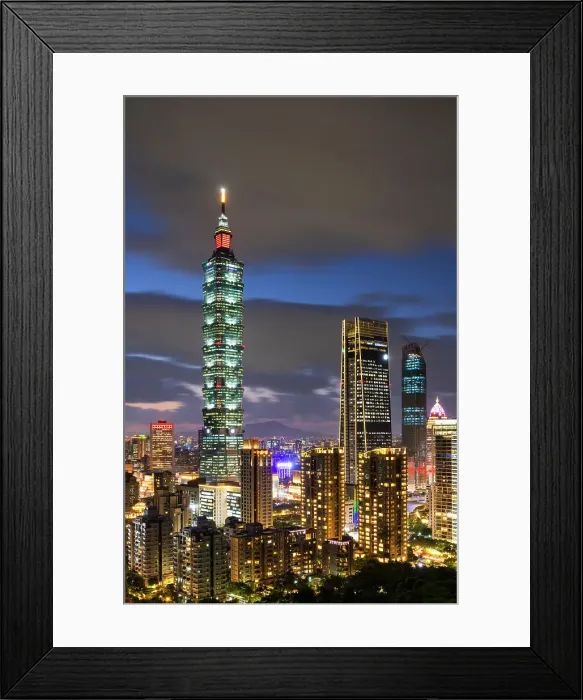 Framed Print : Taipei 101, Taipei Nan Shan Plaza skyscrapers and city skyline at dusk, Xinyi, Taipei, Taiwan Framed Print : Taipei 101, Taipei Nan Shan Plaza skyscrapers and city skyline at dusk, Xinyi, Taipei, Taiwan