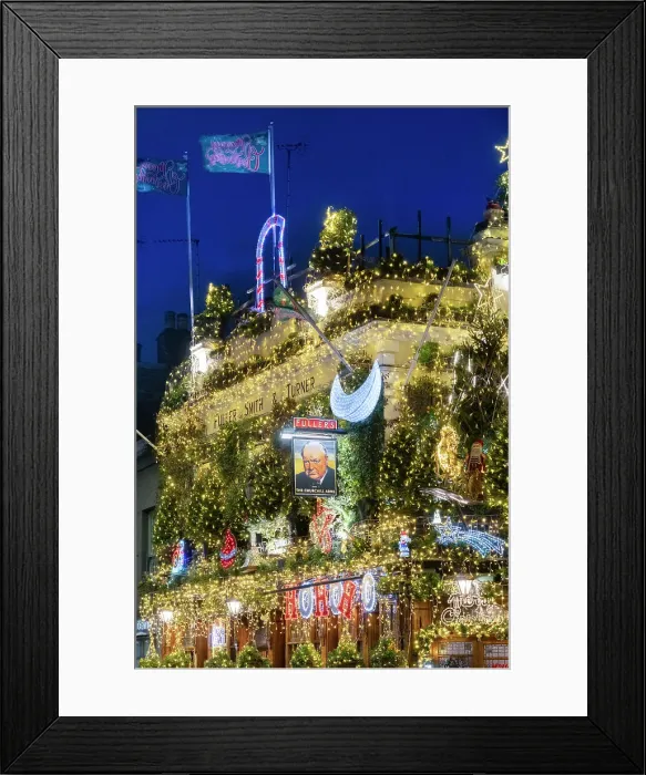 Framed Print : Churchill Arms covered in Christmas decorations, Kensington, London, England, UK Framed Print : Churchill Arms covered in Christmas decorations, Kensington, London, England, UK