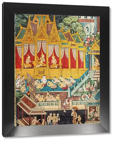 Murals depicting scenes from life of Buddha, Temple of the Reclining Buddha, Wat Pho, Phra Nakhon District, Bangkok, Thailand