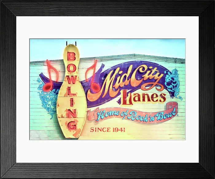 Framed Print : Rock'n'Bowl 1940's neon marquee and painted wall in Mid-City New Orleans. The Rock'n'Bowl is a music venue and bowling alley. Louisiana, USA Framed Print : Rock'n'Bowl 1940's neon marquee and painted wall in Mid-City New Orleans. The Rock'n'Bowl is a music venue and bowling alley. Louisiana, USA