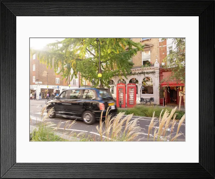 Framed Print : London taxi cab on Marylebone High Street, Marylebone, London, England, UK