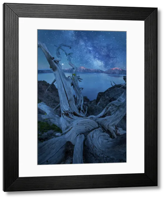 Framed Print : USA, Oregon, Crater Lake National Park, Milky Way and tree snag (m) Framed Print : USA, Oregon, Crater Lake National Park, Milky Way and tree snag (m)