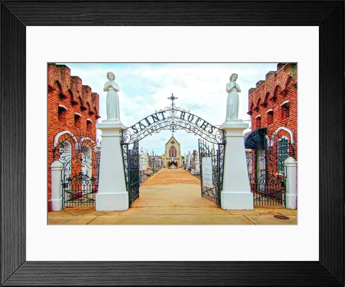 Framed Print : Angels guard the entrance to St Rochs Cemetery in the Bywater district of New Orleans. Saint Roch is the Patron Saint Of Miraculous Cures and many sick believers have come here hoping for a cure. Louisiana, USA Framed Print : Angels guard the entrance to St Rochs Cemetery in the Bywater district of New Orleans. Saint Roch is the Patron Saint Of Miraculous Cures and many sick believers have come here hoping for a cure. Louisiana, USA