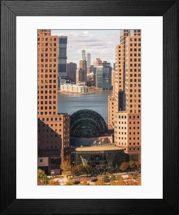 Framed Print : USA, New York City, elevated view of the World Trade Center area with North Cove Marina and Jersey City across the Hudson River Framed Print : USA, New York City, elevated view of the World Trade Center area with North Cove Marina and Jersey City across the Hudson River