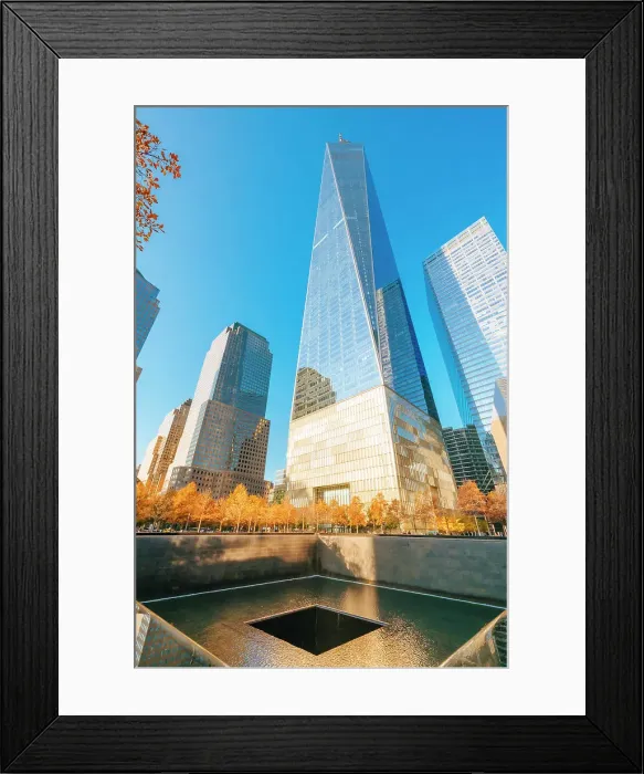 Framed Print : USA, New York City, 9 / 11 memorial tower pool with autumn colors Framed Print : USA, New York City, 9 / 11 memorial tower pool with autumn colors
