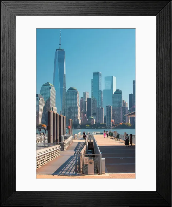 Framed Print : USA, New York City, People waiting for the ferry at Paulus Hook Pier at Jersey City with Manhattan in the background Framed Print : USA, New York City, People waiting for the ferry at Paulus Hook Pier at Jersey City with Manhattan in the background