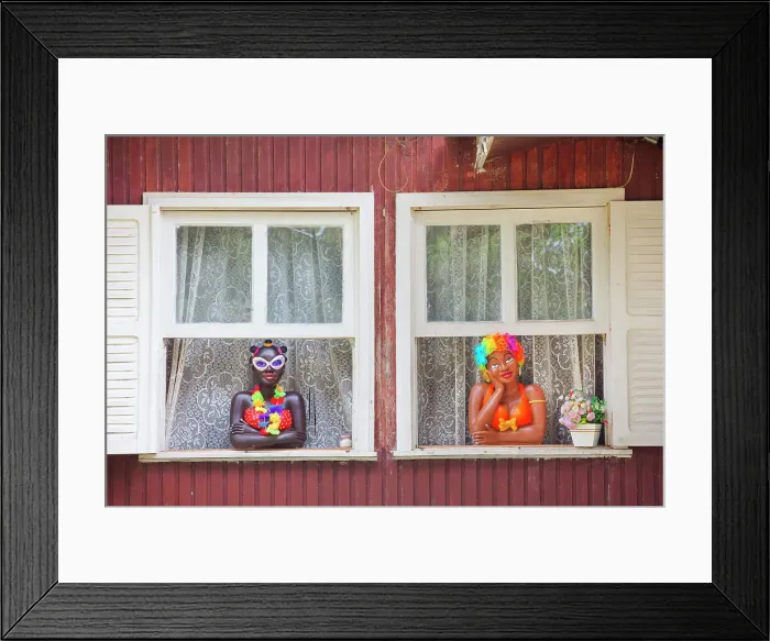 Framed Print : Colorful mannequins at the window of a local house, Vila do Abraao, Ilha Grande, Angra dos Reis, Rio de Janeiro, Brazil Framed Print : Colorful mannequins at the window of a local house, Vila do Abraao, Ilha Grande, Angra dos Reis, Rio de Janeiro, Brazil