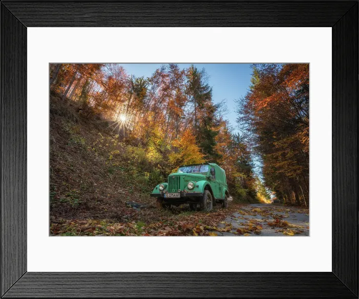 Framed Print : Abandoned truck on forest road, Rhodope Mountains, Bulgaria