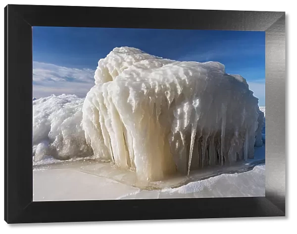 Ice block on the shore of Lake Winnipeg Victoria Beach Provincial Park, Manitoba, Canada