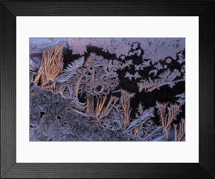 Framed Print : WIndow frost pattern at sunset, Winnipeg, Manitoba, Canada Framed Print : WIndow frost pattern at sunset, Winnipeg, Manitoba, Canada