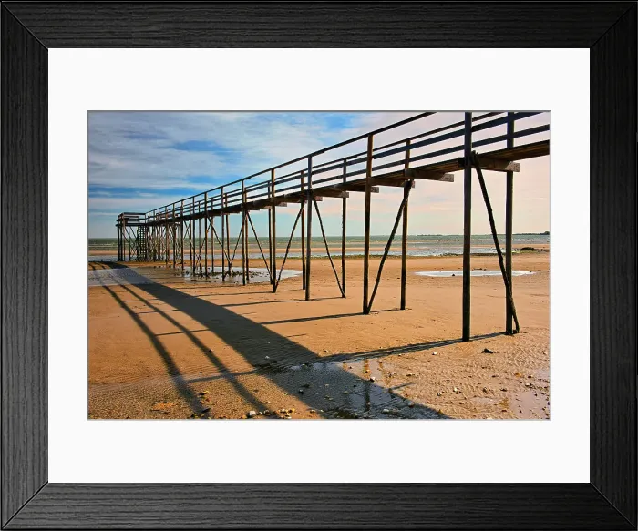 Framed Print : Pier on Lake Winnipeg at drought levels Matlock, Manitoba, Canada