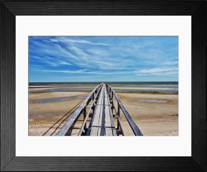 Framed Print : Pier on Lake Winnipeg at drought levels Matlock, Manitoba, Canada