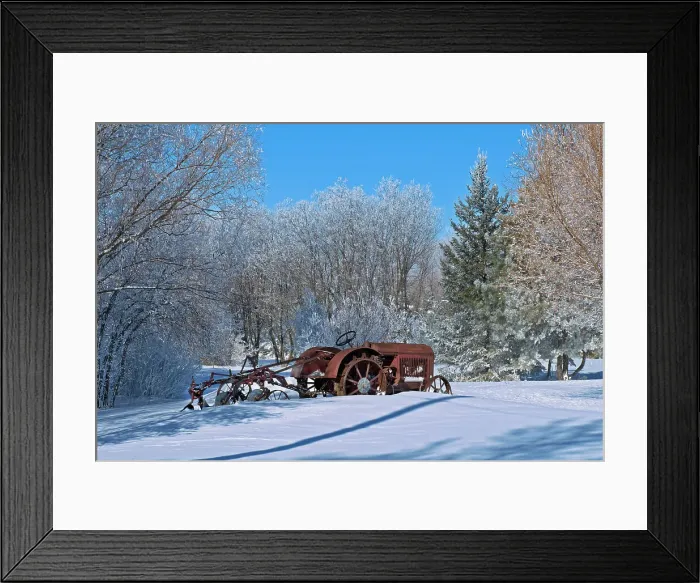 Framed Print : 1937 McCormick Deering tractor with plough in a field surrounded by trees covered by heavy hoarfrost Near Deacon's Corner, Manitoba, Canada Framed Print : 1937 McCormick Deering tractor with plough in a field surrounded by trees covered by heavy hoarfrost Near Deacon's Corner, Manitoba, Canada