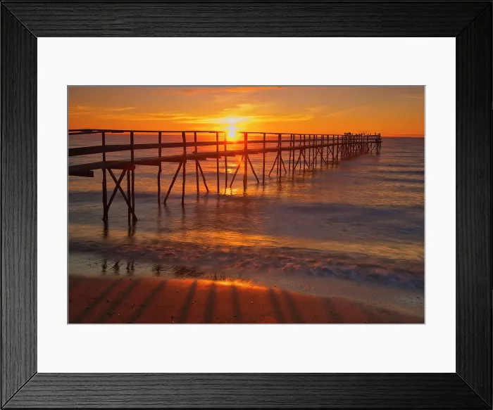 Framed Print : Pier on Lake Winnipeg at sunrise. Matlock, Manitoba, Canada