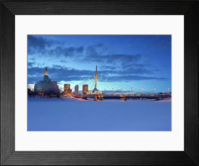 Framed Print : Canadian Museum for Human Rights (CMHR) and the Esplanade Rile Bridge in winter, Winnipeg, Manitoba, Canada Framed Print : Canadian Museum for Human Rights (CMHR) and the Esplanade Rile Bridge in winter, Winnipeg, Manitoba, Canada