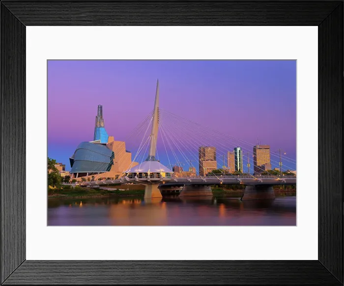 Framed Print : Canadian Museum for Human Rights (CMHR) and the Esplanade Riel Bridge and the Red River at dawn, Winnipeg, Manitoba, Canada Framed Print : Canadian Museum for Human Rights (CMHR) and the Esplanade Riel Bridge and the Red River at dawn, Winnipeg, Manitoba, Canada