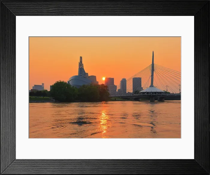 Framed Print : Canadian Museum for Human Rights (CMHR) and the Esplanade Riel Bridge and the Red River at sunset, Winnipeg, Manitoba, Canada Framed Print : Canadian Museum for Human Rights (CMHR) and the Esplanade Riel Bridge and the Red River at sunset, Winnipeg, Manitoba, Canada