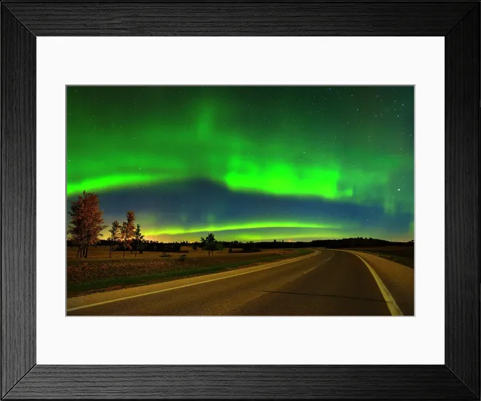 Framed Print : Northern lights or aurora borealis and road Birds Hill Provincial Park, Manitoba, Canada Framed Print : Northern lights or aurora borealis and road Birds Hill Provincial Park, Manitoba, Canada