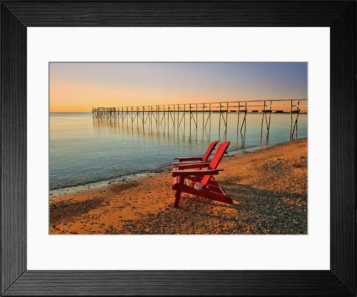 Framed Print : Iconic pier on Lake Winnipeg with Muskoka chairs. Matlock, Manitoba, Canada Framed Print : Iconic pier on Lake Winnipeg with Muskoka chairs. Matlock, Manitoba, Canada
