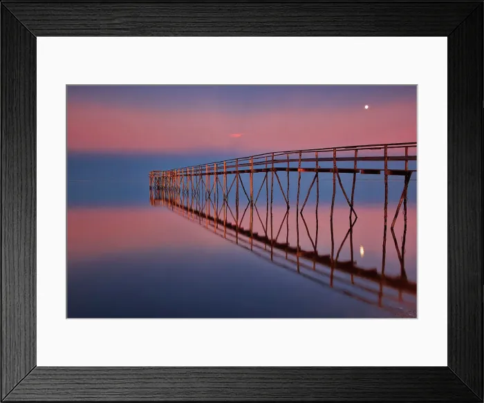Framed Print : Pier on Lake Winnipeg at dusk with moon. Matlock, Manitoba, Canada Framed Print : Pier on Lake Winnipeg at dusk with moon. Matlock, Manitoba, Canada