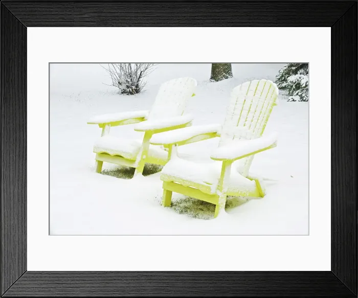 Framed Print : Muskoka chairs in winter, Winnipeg, Manitoba, Canada Framed Print : Muskoka chairs in winter, Winnipeg, Manitoba, Canada