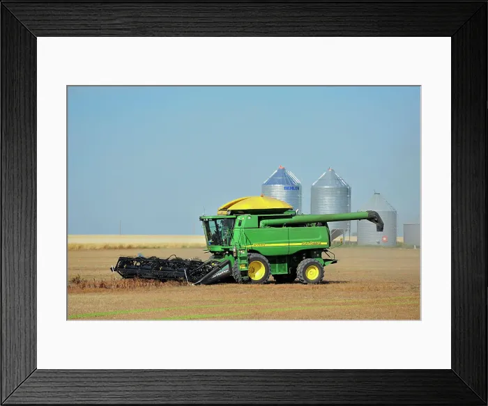 Framed Print : Lentil harvest. Combine and grain bins Land, Saskatchewan, Canada Framed Print : Lentil harvest. Combine and grain bins Land, Saskatchewan, Canada