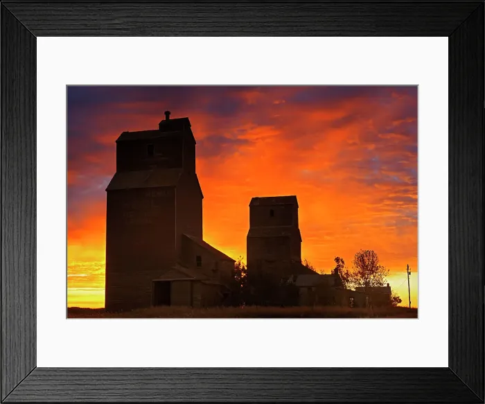 Framed Print : Grain elevators in ghost town at sunrise Lepine, Saskatchewan, Canada Framed Print : Grain elevators in ghost town at sunrise Lepine, Saskatchewan, Canada