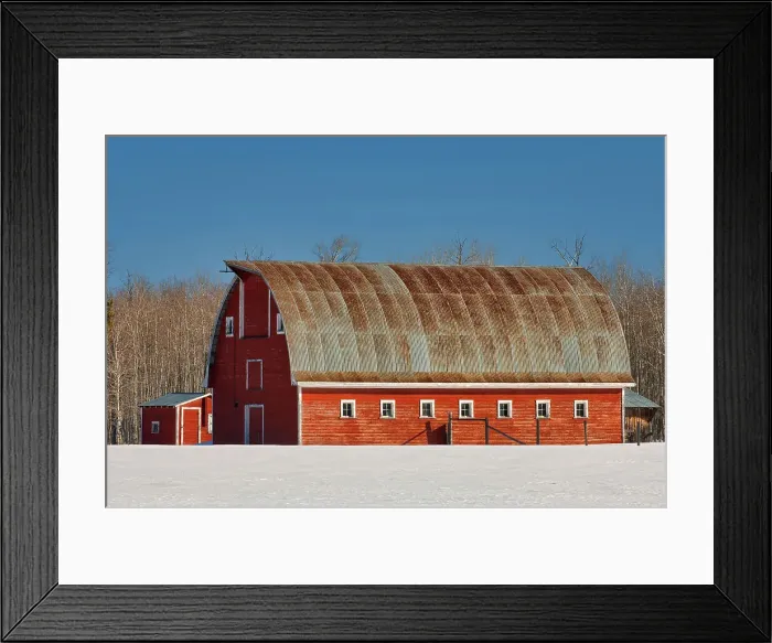Framed Print : Red barn in winter Elma, Manitoba, Canada