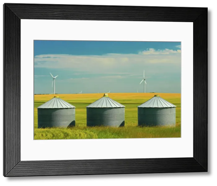 Framed Print : Wind turbines and grain bins SOmerset, Manitoba, Canada Framed Print : Wind turbines and grain bins SOmerset, Manitoba, Canada