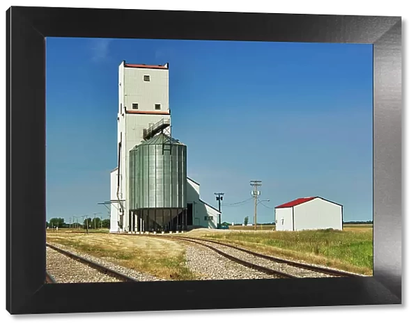 Grain elevator and railroad tracks Culross, Manitoba, Canada