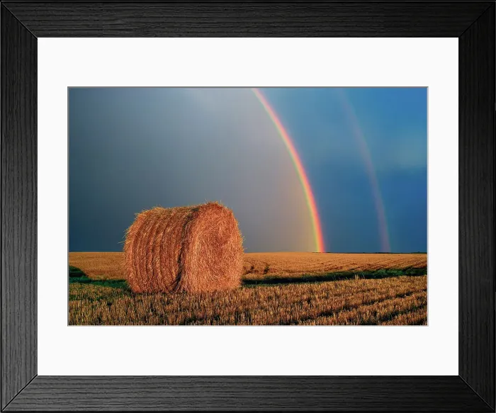 Framed Print : Double rainbow and bale after prairie storm Near Cypress River, Manitoba, Canada Framed Print : Double rainbow and bale after prairie storm Near Cypress River, Manitoba, Canada