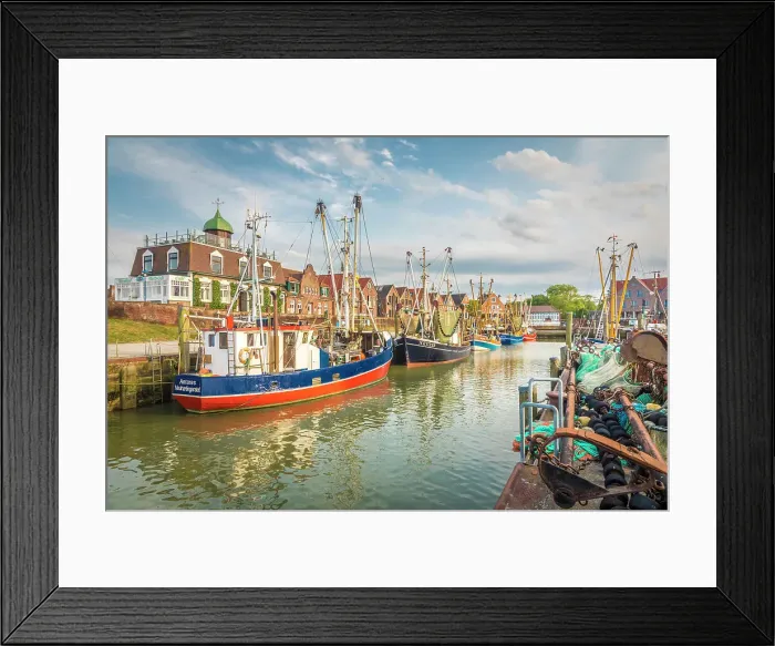 Framed Print : Shrimp boats in the harbor of Neuharlingersiel, East Frisia, Lower Saxony, Germany Framed Print : Shrimp boats in the harbor of Neuharlingersiel, East Frisia, Lower Saxony, Germany