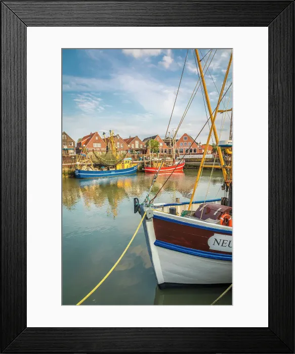 Framed Print : Shrimp boats in the harbor of Neuharlingersiel, East Frisia, Lower Saxony, Germany Framed Print : Shrimp boats in the harbor of Neuharlingersiel, East Frisia, Lower Saxony, Germany
