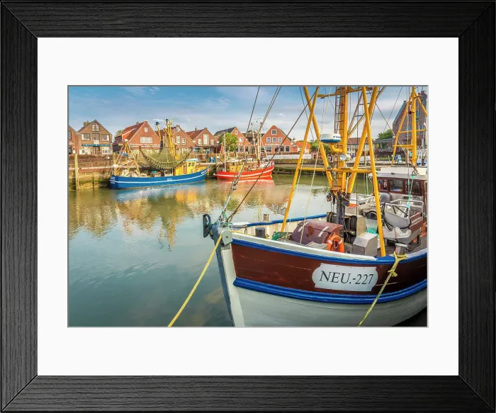 Framed Print : Shrimp boats in the harbor of Neuharlingersiel, East Frisia, Lower Saxony, Germany Framed Print : Shrimp boats in the harbor of Neuharlingersiel, East Frisia, Lower Saxony, Germany