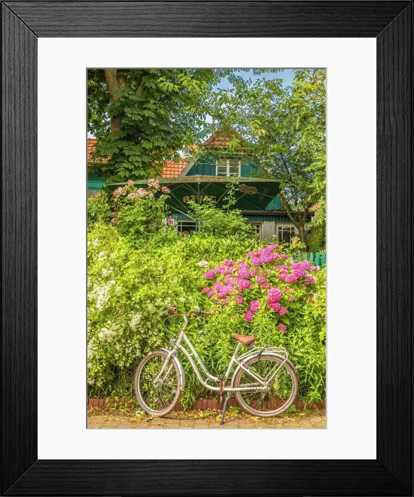 Framed Print : Bicycle in front of idyllic house and garden in the village center of Spiekeroog, East Frisian Islands, East Frisia, Lower Saxony, Germany Framed Print : Bicycle in front of idyllic house and garden in the village center of Spiekeroog, East Frisian Islands, East Frisia, Lower Saxony, Germany