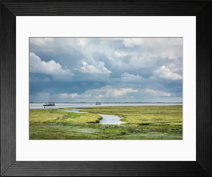 Framed Print : Mudflat landscape on the south coast of Spiekeroog with ferries, East Frisian Islands, East Frisia, Lower Saxony, Germany Framed Print : Mudflat landscape on the south coast of Spiekeroog with ferries, East Frisian Islands, East Frisia, Lower Saxony, Germany