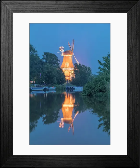 Framed Print : Illuminated Green Mill at blue hour, Greetsiel, East Frisia, Lower Saxony, Germany Framed Print : Illuminated Green Mill at blue hour, Greetsiel, East Frisia, Lower Saxony, Germany