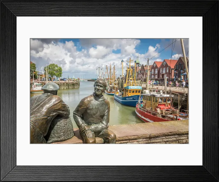 Framed Print : Bronze statues of fishermen in the harbor of Neuharlingersiel, East Frisia, Lower Saxony, Germany Framed Print : Bronze statues of fishermen in the harbor of Neuharlingersiel, East Frisia, Lower Saxony, Germany
